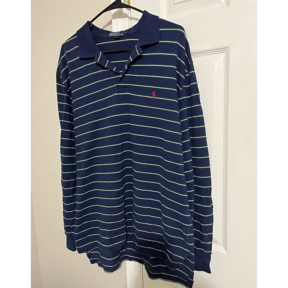 Polo by Ralph Lauren- men’s long sleeves polo shirt- size XL- navy green stripe